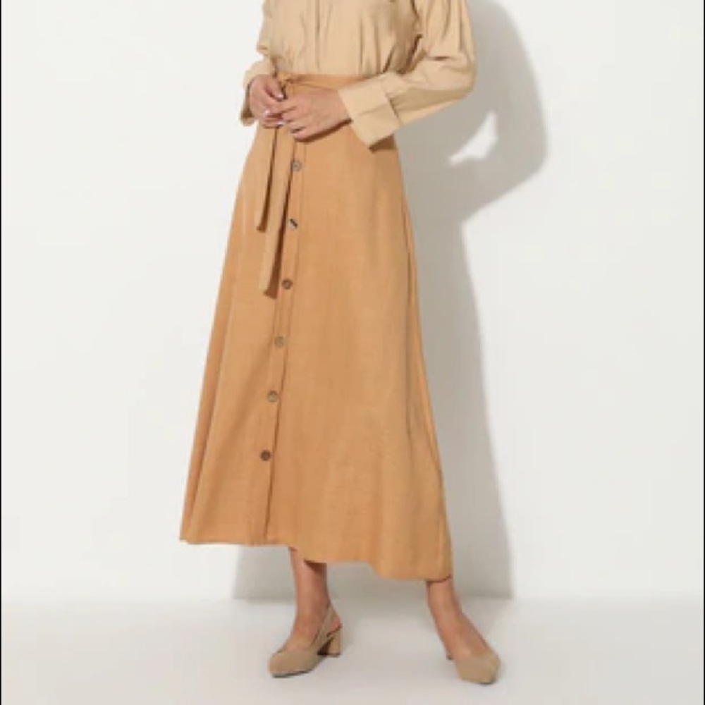 Long Mustard Button Down Skirt